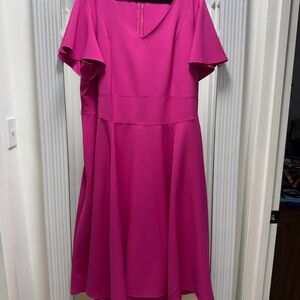 Lane Bryant Hot Pink Midi Dress with Flutter Sleeves